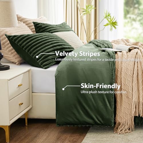 EXQ Home Fluffy Comforter Set King Size, 3 Pieces Bed Set, Olive Green - Image 3