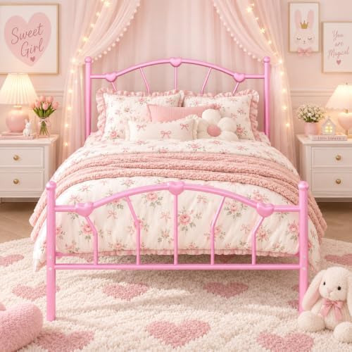IMMERSTABLE Twin Metal Bed Frame, Heart-Shaped Platform Bed by IMMERSTABLE