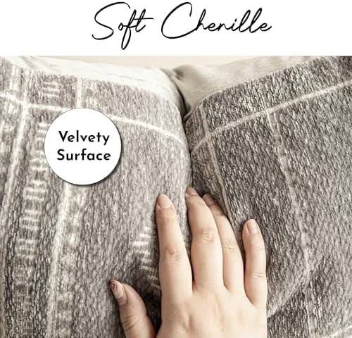 Decorative Throw Pillow Covers 20x20 Set of 2, Boho Light Gray Chenille Accent - Image 2