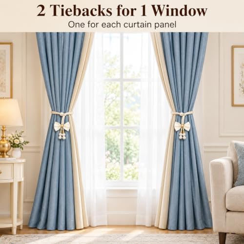 Bow Curtain Tiebacks 4 Pack, Adjustable No-Drill Rope Holdbacks - Image 2