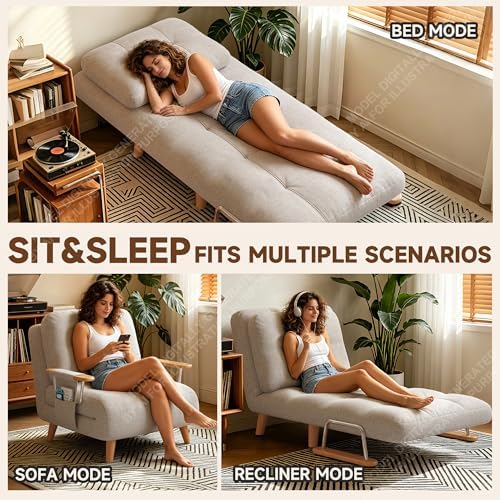 5-in-1 Convertible Sofa Bed, 5-Position Backrest - Image 4