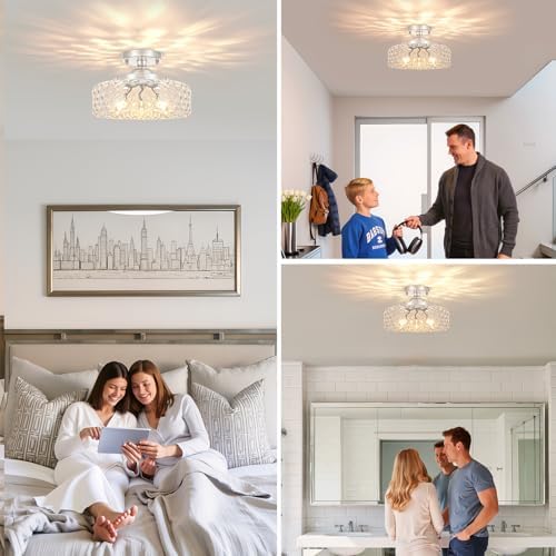 Brushed Nickel Semi Flush Mount Ceiling Light, 3-Light Ceiling Light - Image 4