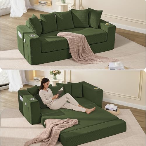 76" Oversized Loveseat Pull Out Sofa, 2 in1 Convertible Loveseat Sofa by IZLKQC