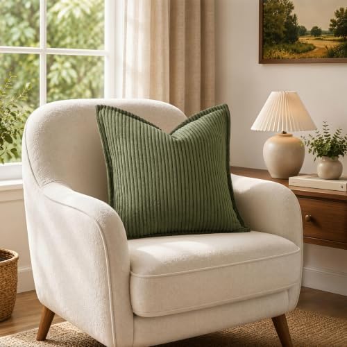 MIULEE Couch Pillow Covers 20x20 Olive Green Textured Corduroy - Image 6