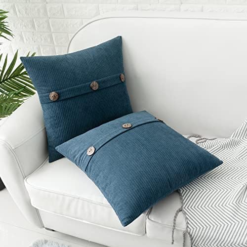 HWY 50 Blue Chenille Throw Pillow Covers 16x16 Inch Buttons Pack of 2 - Image 4