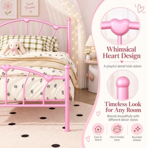 IMMERSTABLE Twin Metal Bed Frame, Heart-Shaped Platform Bed - Image 3