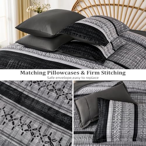 Dintszyayue Black Comforter Set King Size, 8 Pieces Boho Striped Bed in a Bag - Image 7