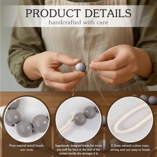 Hion 6 Pack Wood Bead Curtain Tiebacks Holdbacks - Image 3
