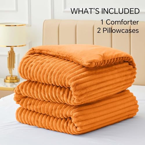 BEDELITE Fleece California King Comforter Set, Fluffy Bed Set, Burnt Orange - Image 6
