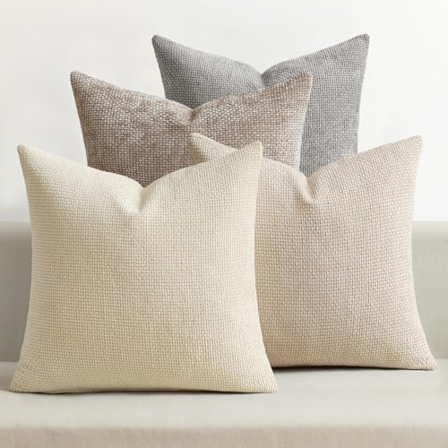 MIULEE Decorative Chenille Pillow Covers Neutral Beige 24x24 Pack of 4 by MIULEE