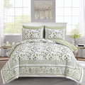 Floral Queen Comforter Set, 7 Piece Bed in a Bag Queen Size Sage Green Flowers by Dobuyly