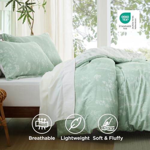 Bedsure Floral Comforter Set Cute Bedding Set Oversized Queen Sage Green - Image 4