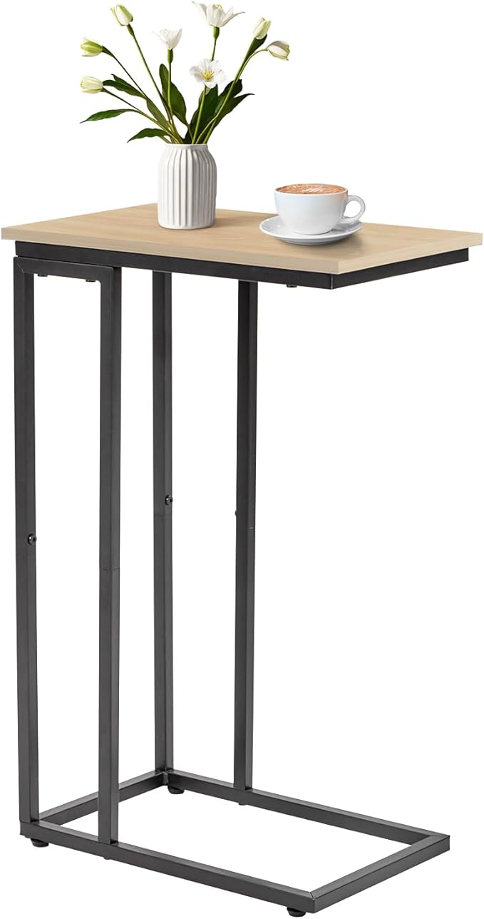 C-Shaped End Table, for Living Room, Bedroom, Small Spaces, TV Tray Couch Side Tables Laptop Table,White