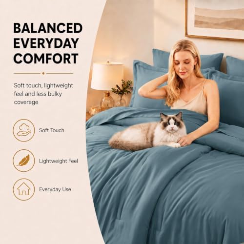 CozyLux King Size Comforter Set Mineral Blue, 7 Pieces Bed in a Bag - Image 4