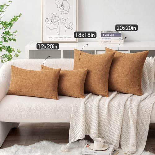 MIULEE Soft Chenille Throw Pillow Covers Brown 18x18 Inch Pack of 2 - Image 4