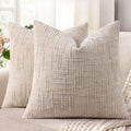 decorUhome Textured Chenille Throw Pillow Covers 16x16 Set of 2 Ivory by decorUhome