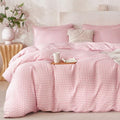 Pink Comforter Set Queen Size Grid 100% Soft Washed Microfiber Jacquard 3 by BUPIRD