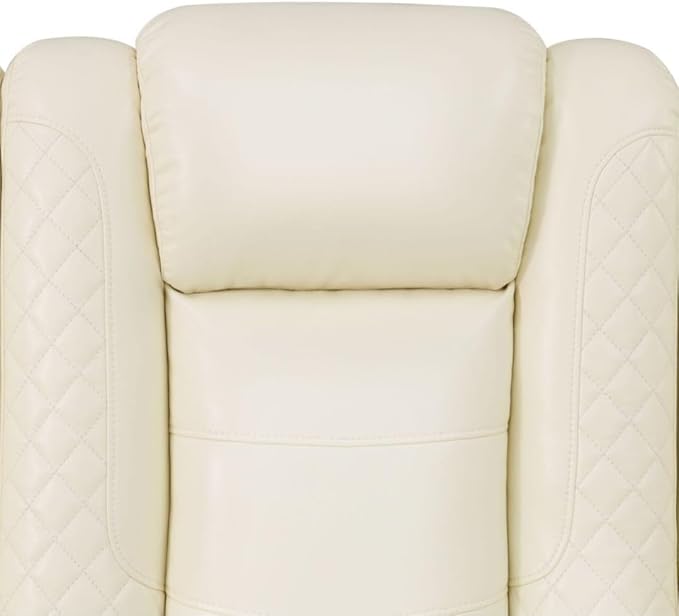 Electric Power Recliner Chair Living Room Furniture, Comfy Wide Lazy Home Theater Breathing Leather Seating with USB 2.0 Charging Ports, LED Light Strips (White-2)
