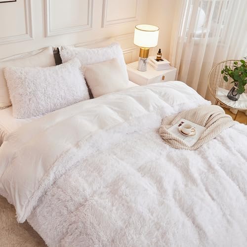 Andency White California King Comforter Set, Fluffy Faux Fur Warm Bed Set - Image 3