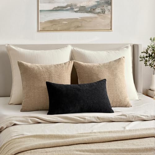 MIULEE Black Chenille Couch Lumbar Throw Pillow Covers - Image 4