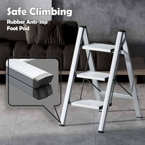 Taranta 3 Step Stool Foldable, Aluminum Step Ladder-Sliver - Image 4