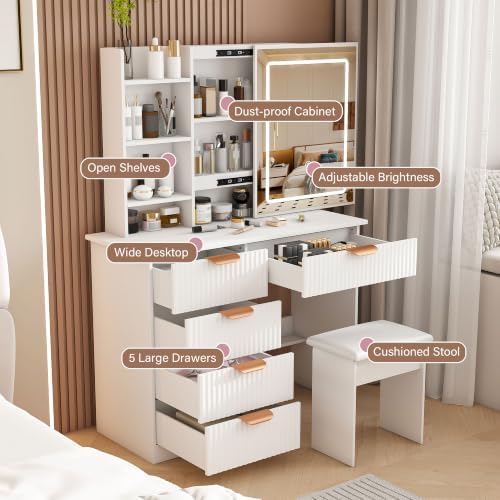 Small Vanity Desk with Mirror and Led Light, 31.5" Compact Makeup Vanity with - Image 3