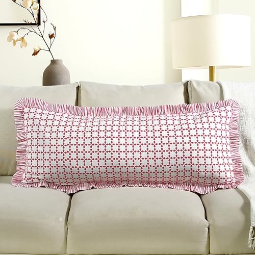 CPC Magenta Pink Block Print Ruffle Sham Pillow Cover 14x36 Inch by COTTONPRINTCLUB
