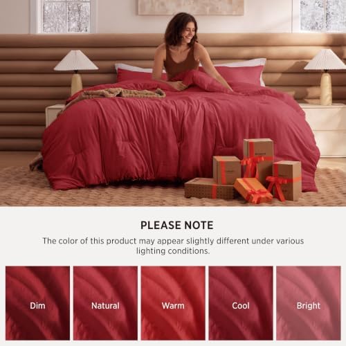 Bedsure Queen Comforter Set Prewashed Soft Bedding Set 3Pcs Red 90"x90" - Image 6