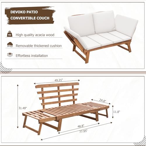 Devoko Outdoor Couch Acacia Wood Outdoor Sofa Balcony Furniture - Image 2