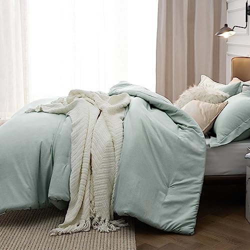 Bedsure Mint Green King Size Comforter Set, Cationic Dyed Bed Set 3 Pcs - Image 4