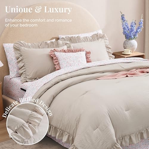 BLOOMHAVEN Twin XL Comforter Set-5 Pieces Ruffle Bedding Floral Sheet - Image 4
