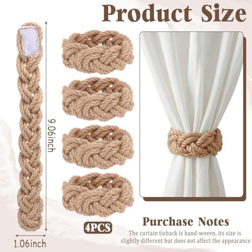 Novabright 4 Pcs Boho Curtain Tiebacks Braided Curtain Ties - Image 2