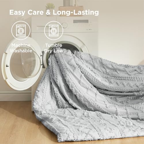 Bedsure Boho Comforter Set Oversized Queen, Bedroom Bedding Set Light Grey - Image 5