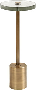 Kate and Laurel Xyler Modern Round Metal and Glass Drink Table, 10 x 10 x 24, Clear Glass and Antique Brass, Transitional Plant Pedestal Table for Use as Indoor Plant Stand or Small Bathtub Table