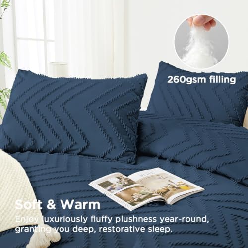 Andency Navy Blue Oversized Queen Comforter Set, 3 Pieces Bedding Set - Image 3