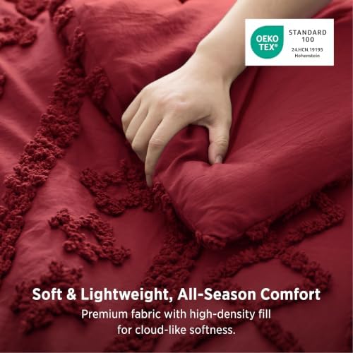 Bedsure Tufted Boho Comforter Set King, Bedroom Decor Bedding Set Red - Image 3