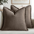 MIULEE Linen Fringe Decorative Fall Euro Throw Pillow Covers Coffee 24x24 by MIULEE