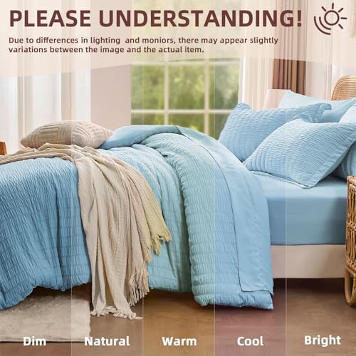 Queen Comforter Sets with Sheets, 7 Pieces Bed in a Bag, Light Blue - Image 6