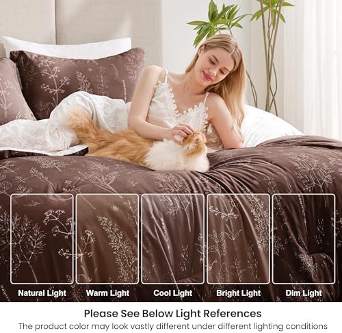 Love's cabin Floral Comforter Set Cute Bedding Twin Reversible Chocolate - Image 6