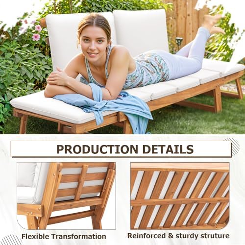 Devoko Outdoor Couch Acacia Wood Outdoor Sofa Balcony Furniture - Image 3