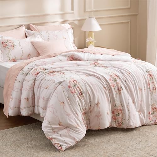 Bedsure Pink Floral Comforter Full Size, Soft Breathable Fall Bedding 3 Pcs - Image 7
