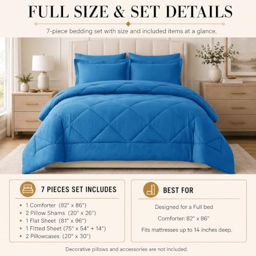 CozyLux Full Comforter Set 82"x86" Royal Blue - Image 2