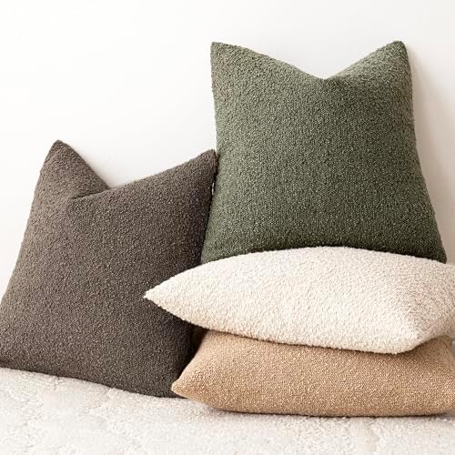 Foindtower Decorative Textured Boucle Throw Pillow Covers 16x16 Light Brown - Image 6