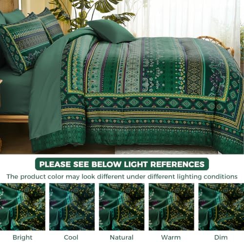 Green Boho Comforter Set Queen Size, 8 Pieces Striped Bed in a Bag - Image 7