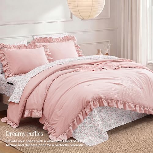 BLOOMHAVEN Queen Comforter Set-7 Pieces Ruffle Bedding - Image 2