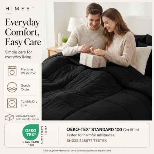 HIMEET Queen Comforter Set Black, 7 Pieces Bed in a Bag - Image 4