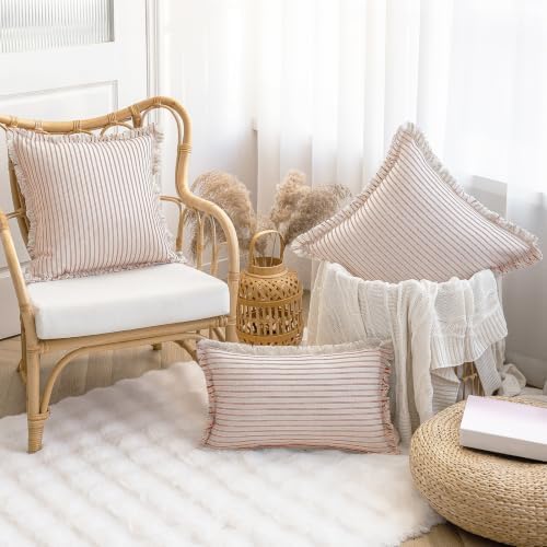 YEENAASY Throw Pillow Covers 16x16 Boho Striped Pillow Cases - Image 4
