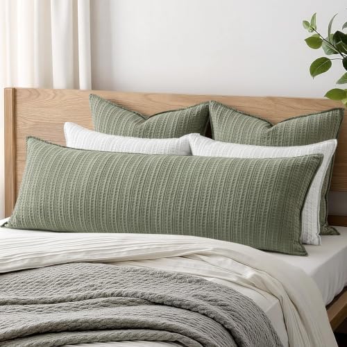 Decorative Waffle Lumbar Pillow Cover 14x36 Olive Green No Instert - Image 2