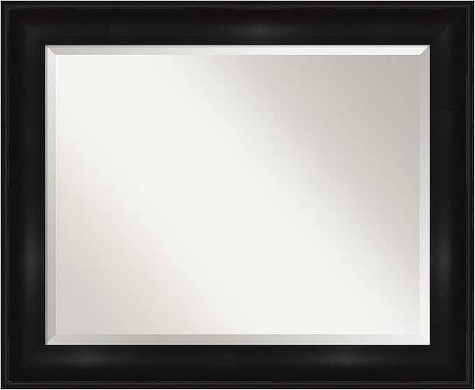Amanti Art Black Bathroom Mirror for Over Sink, 28x34 Grand Black Rectangle Vanity Mirror, Large Casual Frame, Hangs Horizonally and Vertically, Bathroom Wall Decor, Beveled Edge