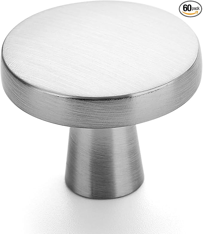 Ravinte 60 Pack Drawer Pulls 1-1/4 Inch Kitchen Cabinet Knobs Brushed Nickel Round Dresser Drawer Knobs Solid Dresser Knobs Drawer Knobs Simple Cabinet Hardware for Cupboard Drawer Pulls